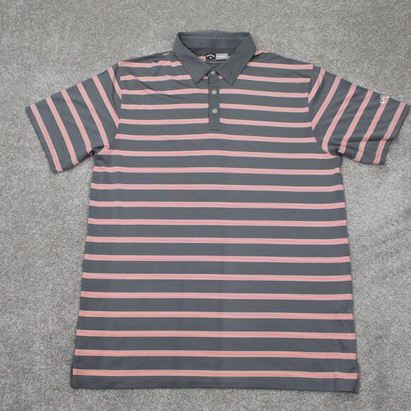 Callaway Opti-Dri Polo Shirt Adult 2XL XXL Gray/Orange Striped S/S Golf Pullover - Picture 1 of 12